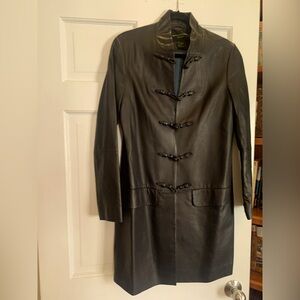 Shanghai Tang black leather long jacket size 8